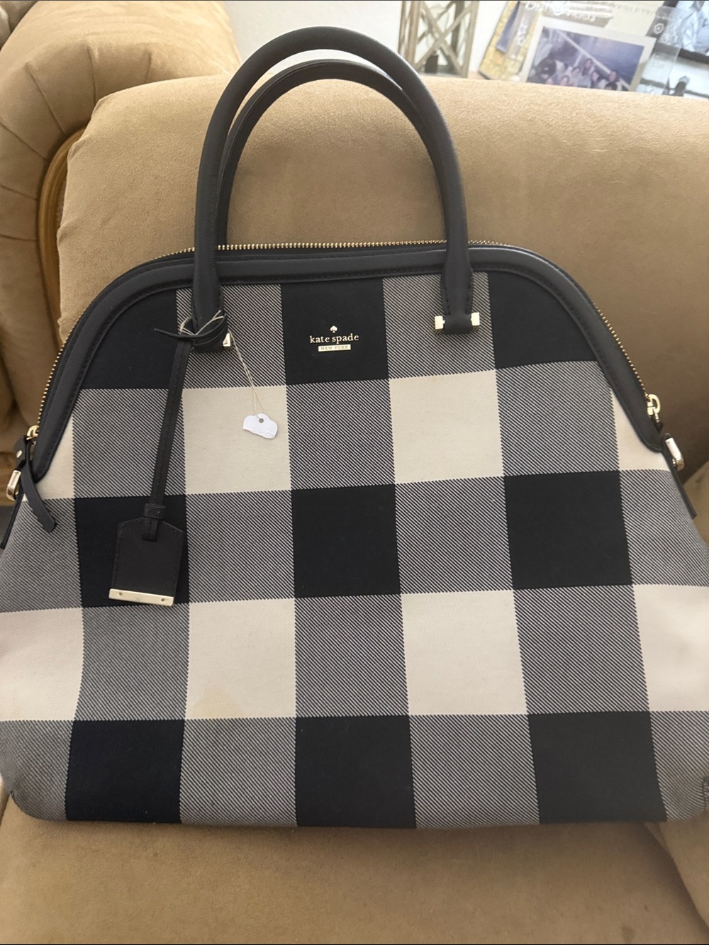 kate spade Black and White Check Dome Satchel